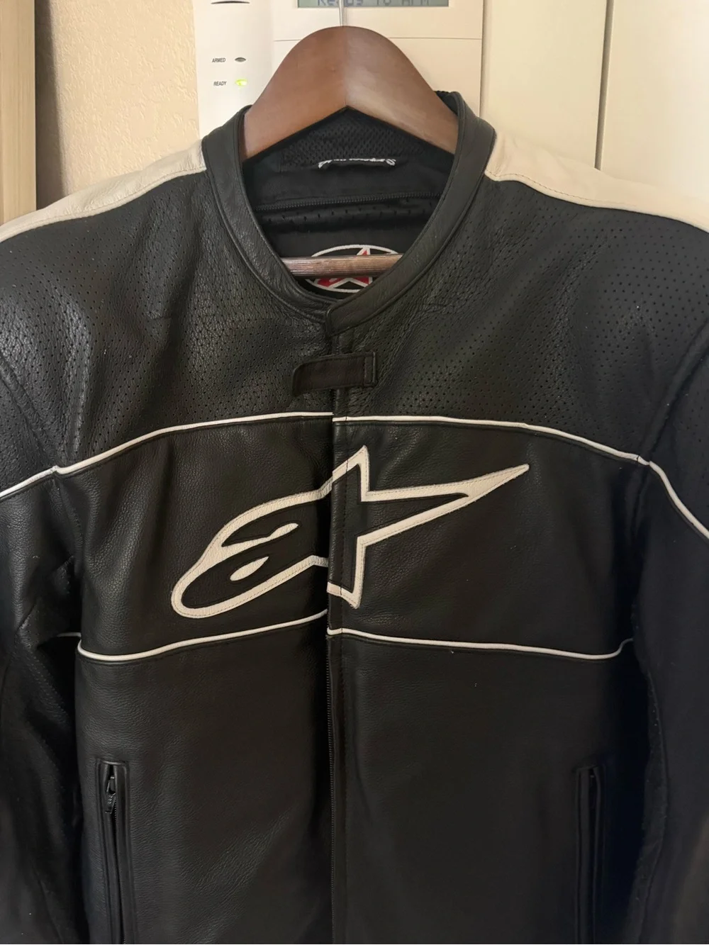 Alpinestars Black Leather Jacket with White Piping and Logo